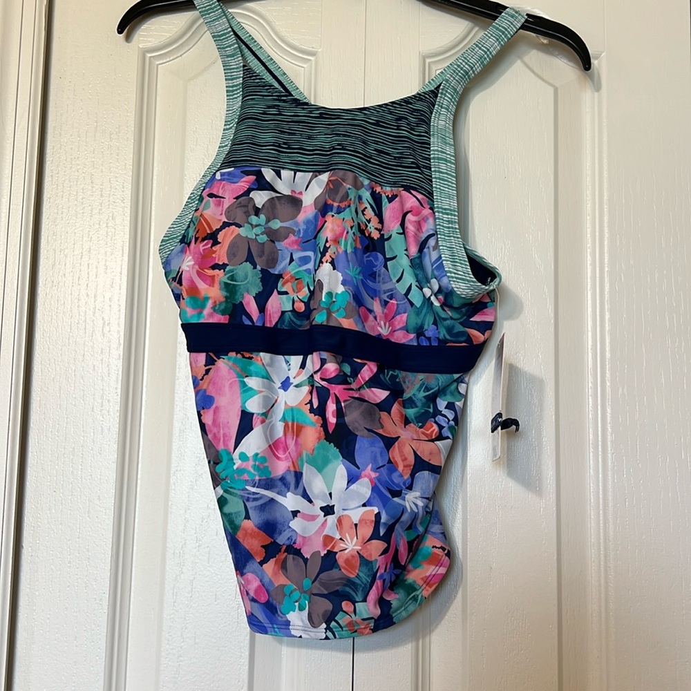 NWT Athleta Girl “Surfs Up” Tankini Top Floral Blue Print Size XXL /16